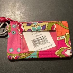 NWT Vera Bradley zip ID case pink swirls pattern.